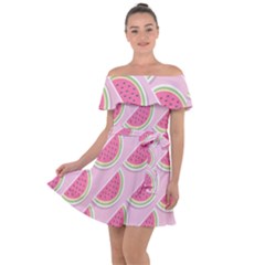 Melons Pattern Food Fruits Melon Off Shoulder Velour Dress by Pakrebo