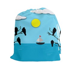 Birds Sun Tree Animal Black Tree Drawstring Pouch (xxl) by HermanTelo