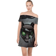 Green Eyes Kitty Cat Off Shoulder Chiffon Dress by HermanTelo