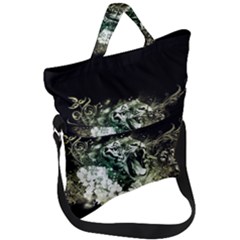 Awesome Tiger With Flowers Fold Over Handle Tote Bag by FantasyWorld7