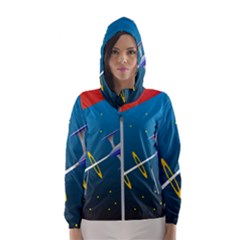 Rocket Spaceship Space Galaxy Women s Hooded Windbreaker by HermanTelo