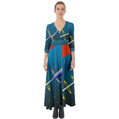 Rocket Spaceship Space Galaxy Button Up Boho Maxi Dress by HermanTelo