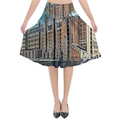 Architecture City Building Travel Flared Midi Skirt by Pakrebo