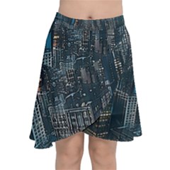 Cityscape Buildings Skyscraper Chiffon Wrap Front Skirt by Pakrebo