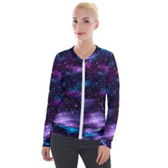 Background Space Planet Explosion Velour Zip Up Jacket by Nexatart