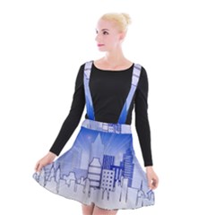 City Architecture Building Skyline Suspender Skater Skirt by Pakrebo