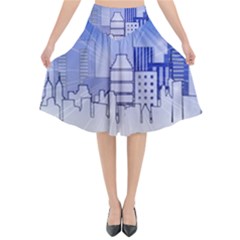 City Architecture Building Skyline Flared Midi Skirt by Pakrebo