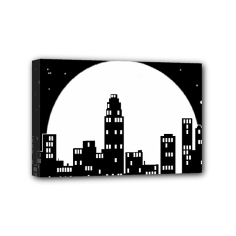 City Night Moon Star Mini Canvas 6  X 4  (stretched) by HermanTelo
