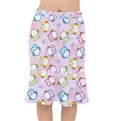 Owl Bird Cute Pattern Background Mermaid Skirt by HermanTelo