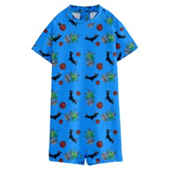 Halloween Witch Pattern Blue Kids  Boyleg Half Suit Swimwear by snowwhitegirl
