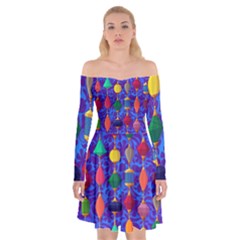 Background Stones Jewels Off Shoulder Skater Dress by HermanTelo
