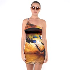 Earth Globe Water Fire Flame One Soulder Bodycon Dress by HermanTelo