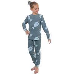 Fish Star Water Pattern Kids  Long Sleeve Set  by HermanTelo