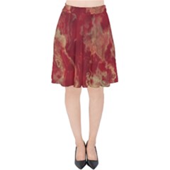 Marble Red Yellow Background Velvet High Waist Skirt by HermanTelo