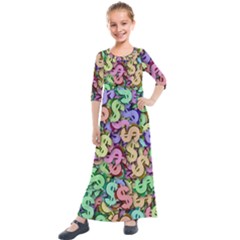 Money Currency Rainbow Kids  Quarter Sleeve Maxi Dress by HermanTelo