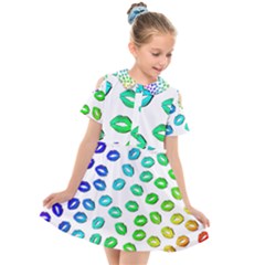 Kiss Mouth Lips Colors Kids  Short Sleeve Shirt Dress by HermanTelo
