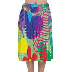 Pattern Leaf Polka Floral Velvet Flared Midi Skirt by HermanTelo