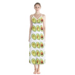 Pattern Avocado Green Fruit Button Up Chiffon Maxi Dress by HermanTelo