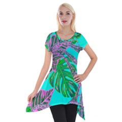 Painting Oil Leaves Nature Reason Short Sleeve Side Drop Tunic by HermanTelo