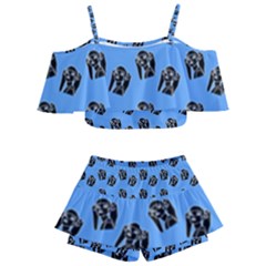 Girl Face Blue Kids  Off Shoulder Skirt Bikini by snowwhitegirl