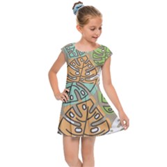 Pattern Leaves Banana Rainbow Kids  Cap Sleeve Dress by HermanTelo