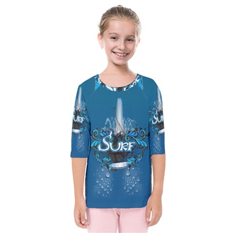 Sport, Surfboard With Water Drops Kids  Quarter Sleeve Raglan Tee by FantasyWorld7