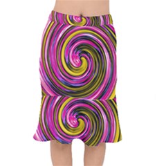 Swirl Vortex Motion Pink Yellow Mermaid Skirt by HermanTelo