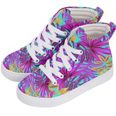 Tropical Greens Pink Leaves Kids  Hi-top Skate Sneakers by HermanTelo