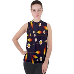 Flower Buds Floral Background Mock Neck Chiffon Sleeveless Top by Bajindul