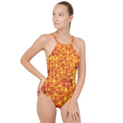 Background Triangle Circle Abstract High Neck One Piece Swimsuit by Bajindul