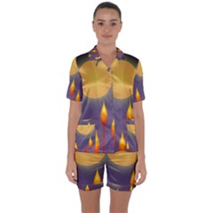 Night Moon Flora Background Satin Short Sleeve Pyjamas Set by Bajindul