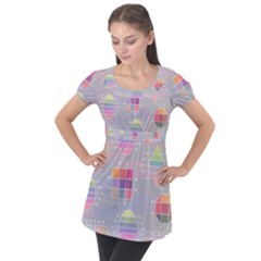 Pastels Shapes Geometric Puff Sleeve Tunic Top by Pakrebo