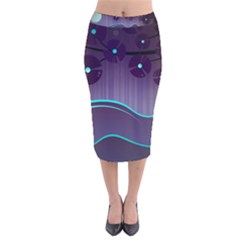 Scenery Sea Full Moon Stylized Velvet Midi Pencil Skirt by Pakrebo