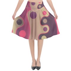 Background Wavy Pinks Bright Flared Midi Skirt by Pakrebo