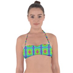 Groovy Yellow Pink Purple Square Pattern Halter Bandeau Bikini Top by BrightVibesDesign