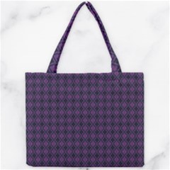 Argyle Dark Pink Black Pattern Mini Tote Bag by BrightVibesDesign