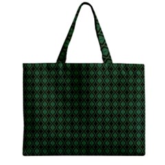 Argyle Dark Green Brown Pattern Zipper Mini Tote Bag by BrightVibesDesign