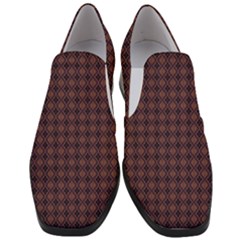 Argyle Dark Purple Yellow Pattern Women Slip On Heel Loafers by BrightVibesDesign