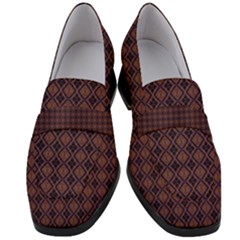 Argyle Dark Purple Yellow Pattern Women s Chunky Heel Loafers by BrightVibesDesign
