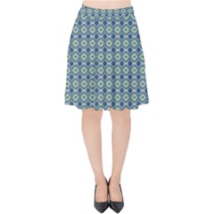 Ornate Oval  Pattern Blue Orange Velvet High Waist Skirt by BrightVibesDesign