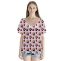 Doll And Cherries Pattern V-Neck Flutter Sleeve Top View1