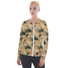 Scrapbook Leaves Decorative Velour Zip Up Jacket by Nexatart