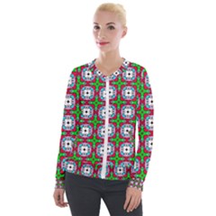 Squares Square Pattern Velour Zip Up Jacket by Nexatart