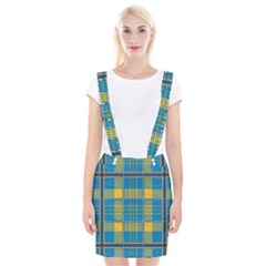 Plaid Tartan Scottish Blue Yellow Braces Suspender Skirt by Nexatart