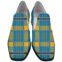 Plaid Tartan Scottish Blue Yellow Women Slip On Heel Loafers by Nexatart