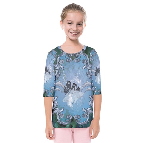 Surfboard With Dolphin Kids  Quarter Sleeve Raglan Tee by FantasyWorld7
