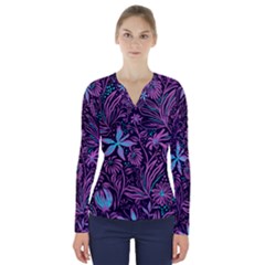 Stamping V-neck Long Sleeve Top by Sobalvarro