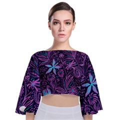 Stamping Tie Back Butterfly Sleeve Chiffon Top by Sobalvarro