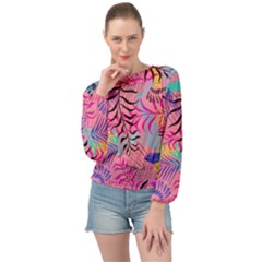 Leaves Banded Bottom Chiffon Top by Sobalvarro