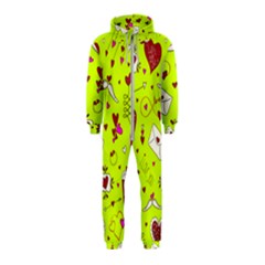 Valentin s Day Love Hearts Pattern Red Pink Green Hooded Jumpsuit (kids) by EDDArt